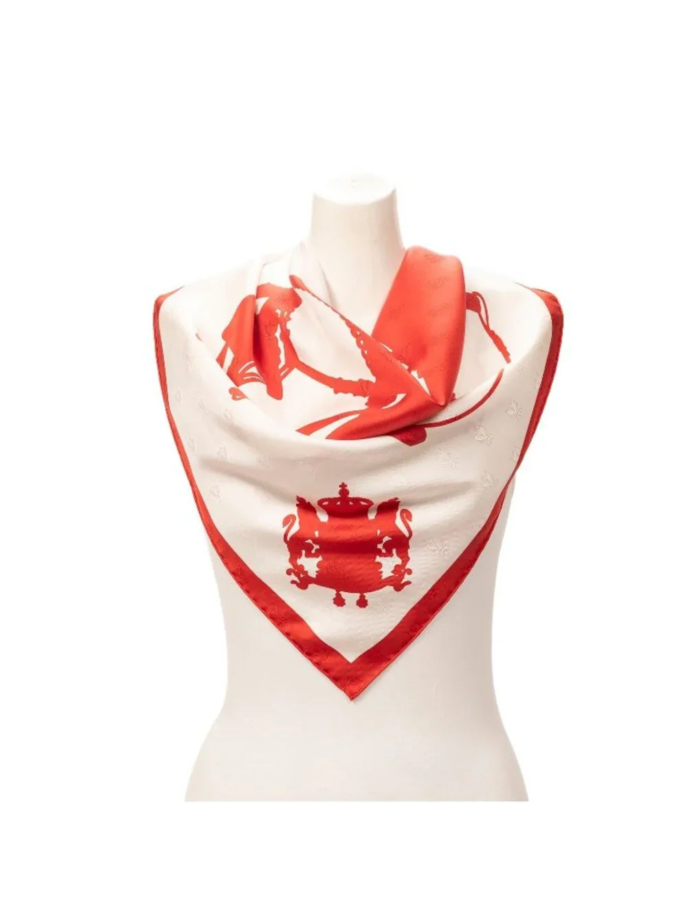 Hermes Scarf Red White 100% Jacquard Silk